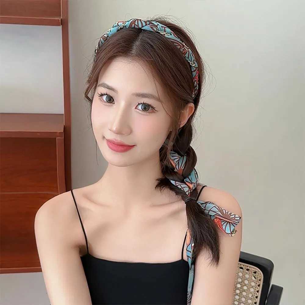 Long Colorful Printed Ribbon Headband for Women Fashion Ribbon Braided HairTied Hairband Headwear Female Hair Accessories V251022