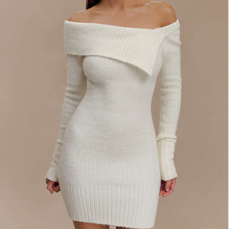 Women's Long Sleeve Knitted Bodycon Dress - 2025 New Style Designer Short Dress Sexy Off-Shoulder & One-Shoulder