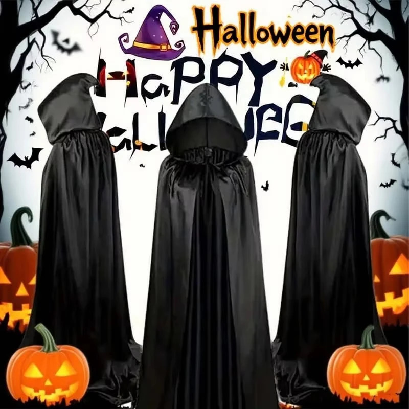 Halloween Masquerad Cloak Hooded Black Robe Witch Long Cape Cosplay Costume Prop Party Performance Supplies Holiday Decoration 251016