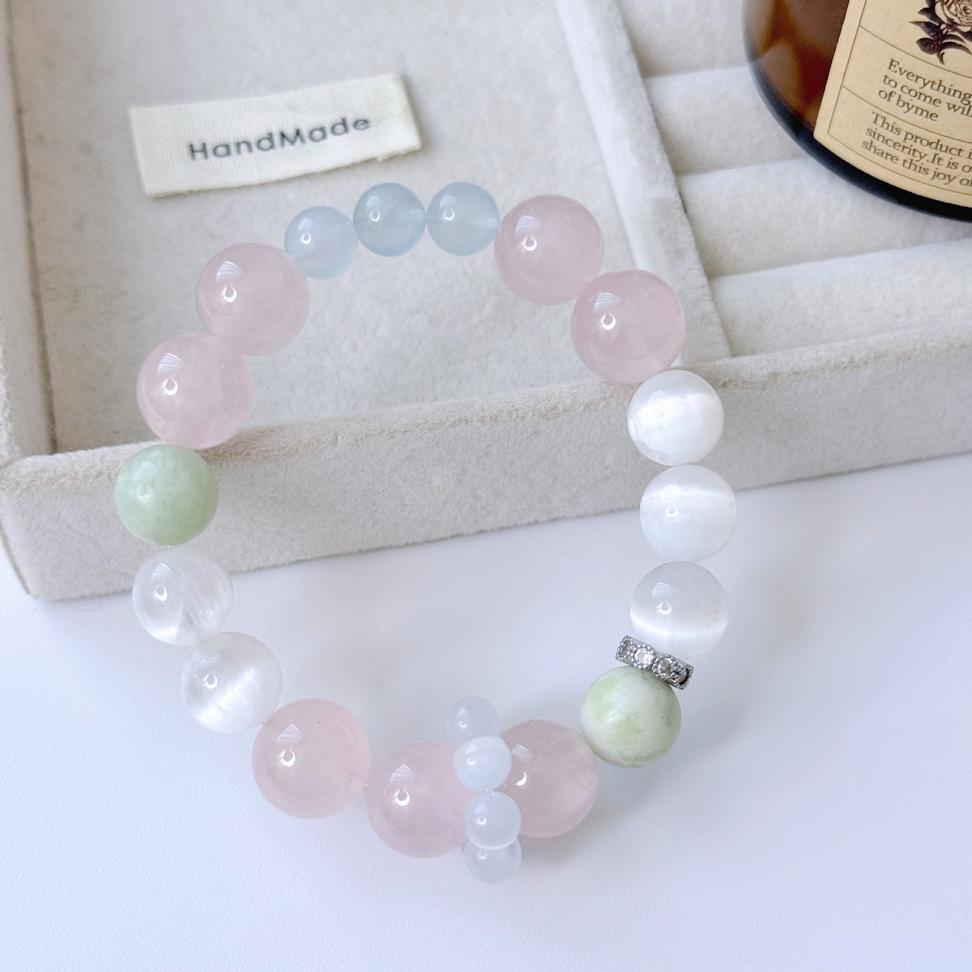Natural Lychee Jelly Candy Color Bracelet with Powder Crystal