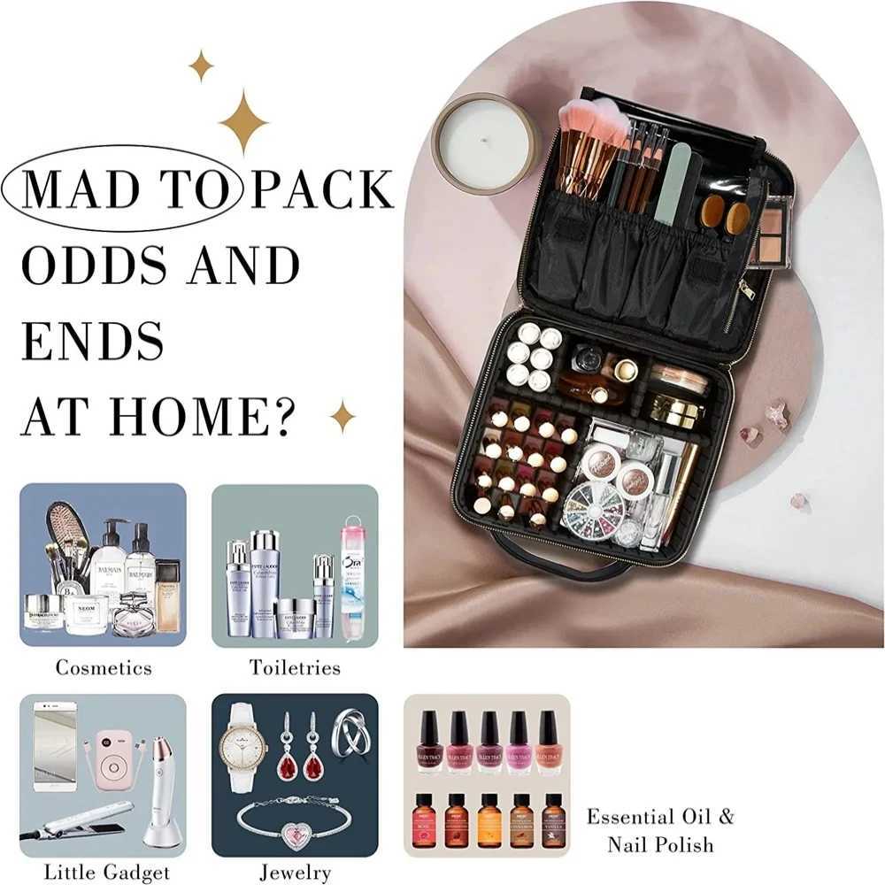 Portable Storage Bag with Adjustable Dividers for Cosmetic Beauty Organizer Nail Tool Large Capacity Travel Makeup CaseW251021