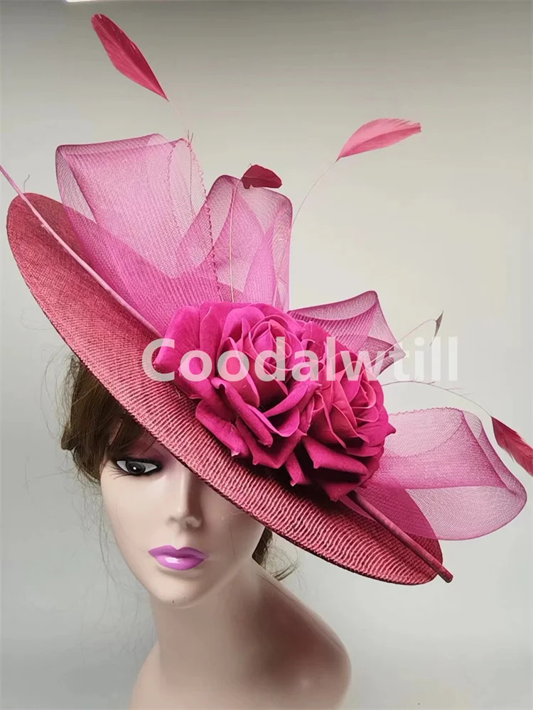 Big Flower Fascinators Hat Headpiece Women Kentucky Church Millinery Cap Ladies Derby Feather Pillbox Fascinator Hats 251016