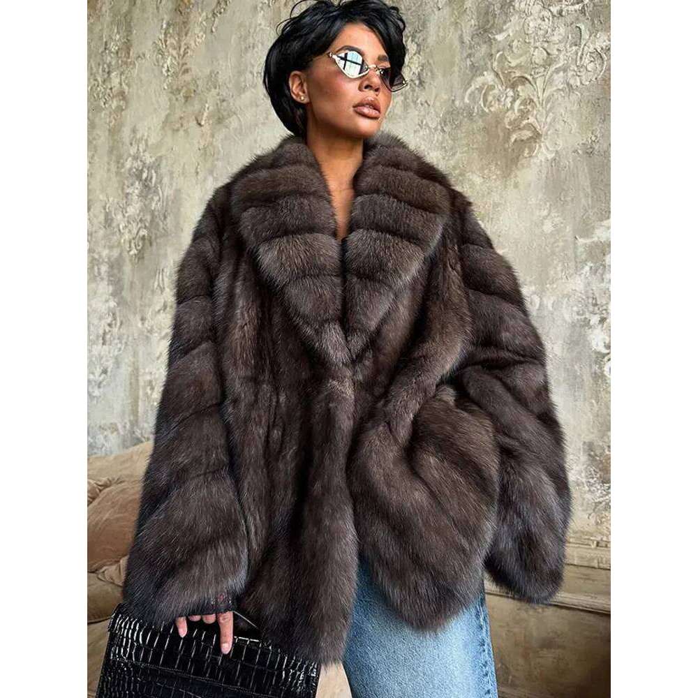 Women Fluffy Faux Fur Coat Fashion Lapel Long Sleeve Loose Pleated Jackets 2025 Winter Female Chic High Street Outerwear