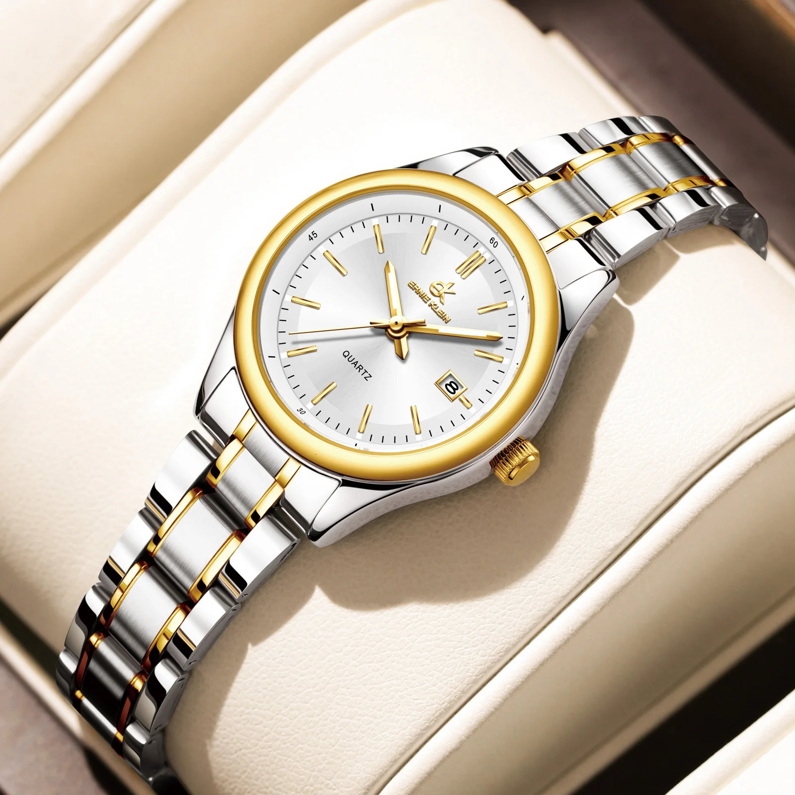 ERNIE KLEIN Womens Watch Gold Watch OriginalDate Week Stainless Steel Waterproof Luminous Elegant Dress Ladies Watches 251027