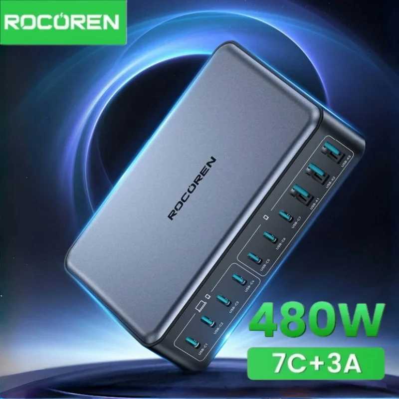 Rocoren 480W USB C Charger 10 Ports Type C Charging Station Multiple Devices Gan Fast Charger Station Desktop For MacBook iPhone J251114
