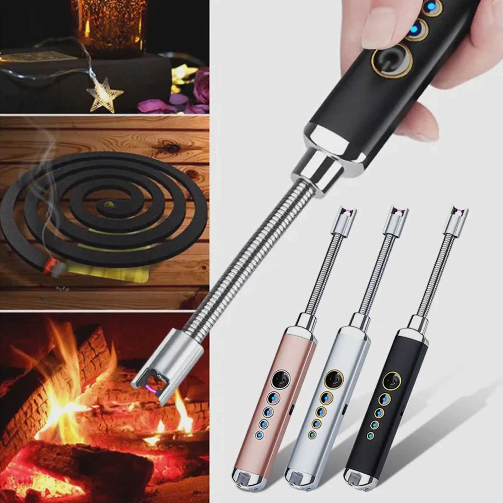 Candle Lighters Rechargeable Arc Lighter Windproof Flameless Lighters with Power Display for BBQ Grills C251022