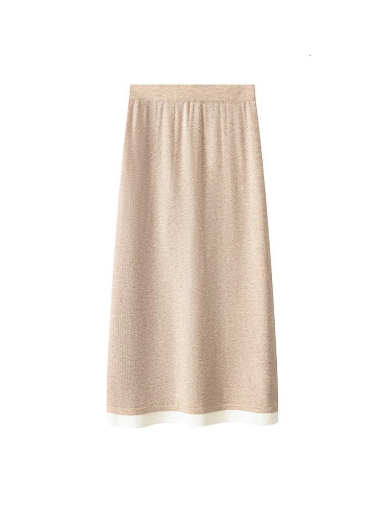 SuyaDream Women Long Skirt 324Sheep Wool Solid Woolen Knitted Skirts Autumn Winter Warm Under Dress Grey Khaki 251020