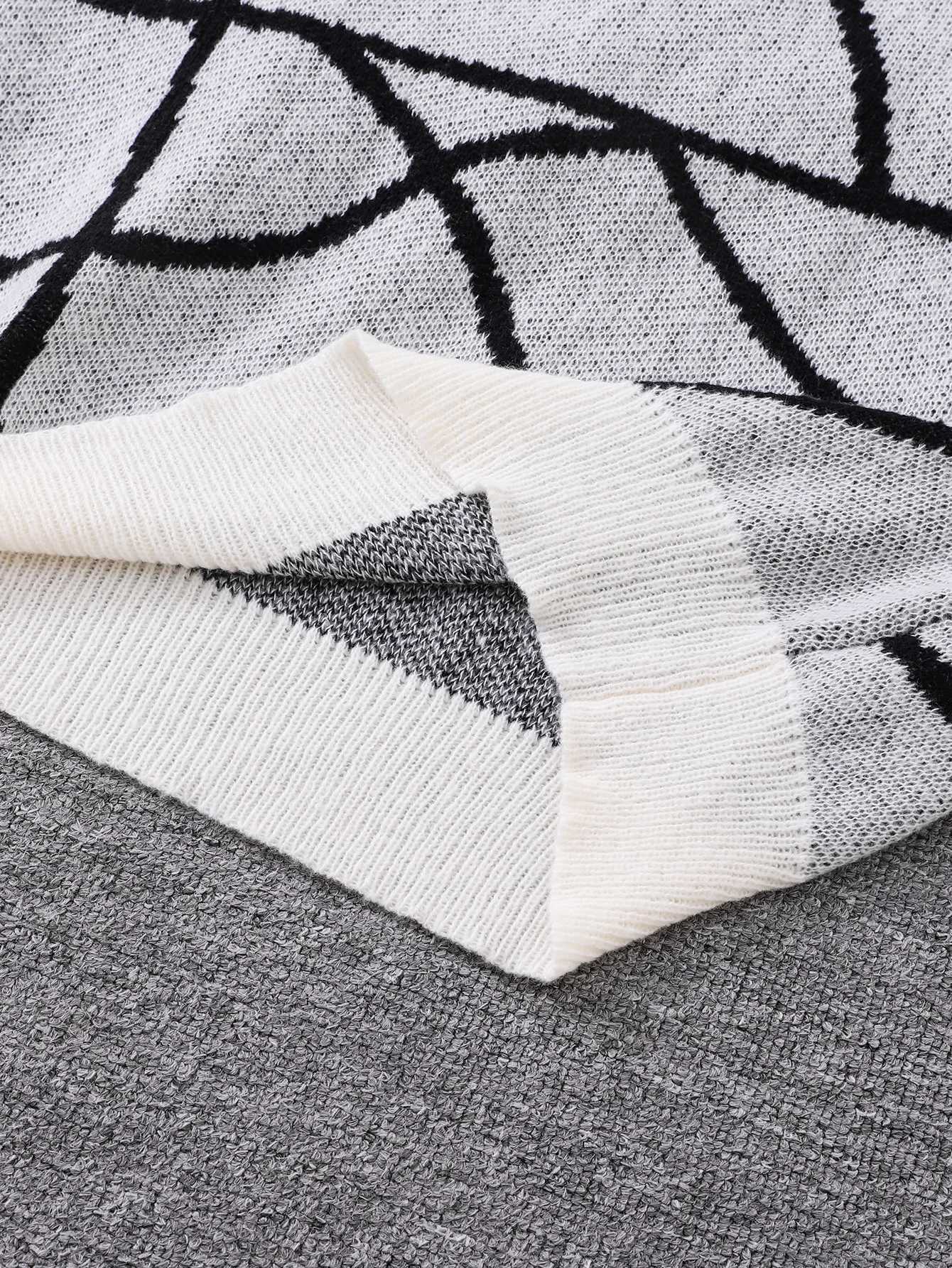 New Popular Autumn and Winter Broken Pattern Pullover Sweater Casual Round Neck Contrast Color Knitted Mens PulloverXJ251022