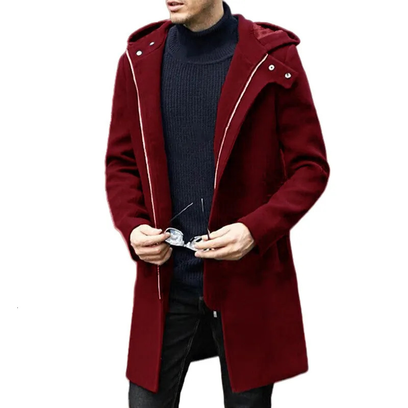 Autumn Winter Mens Woolen Coat Casual Fashion Hooded Zipper Coats Midlength Lining Clothing 251017