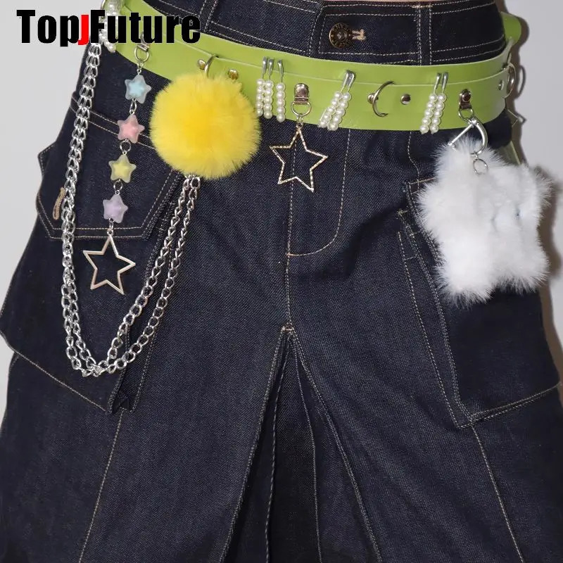 Women HAND MAKE Gothic Lolita Punk Harajuku full of pendants belt princess Y2K girl Millennium Spicy Girl heart star lace belt 251013