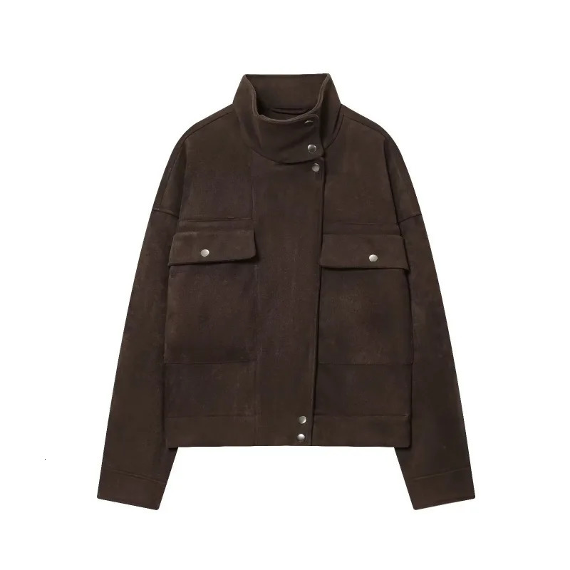 CharmChant Brown Zipper Suede Jacket For Woman In Winter Coat Female Streetwear Vintage Bomber Long Sleeve Outerwears 251021