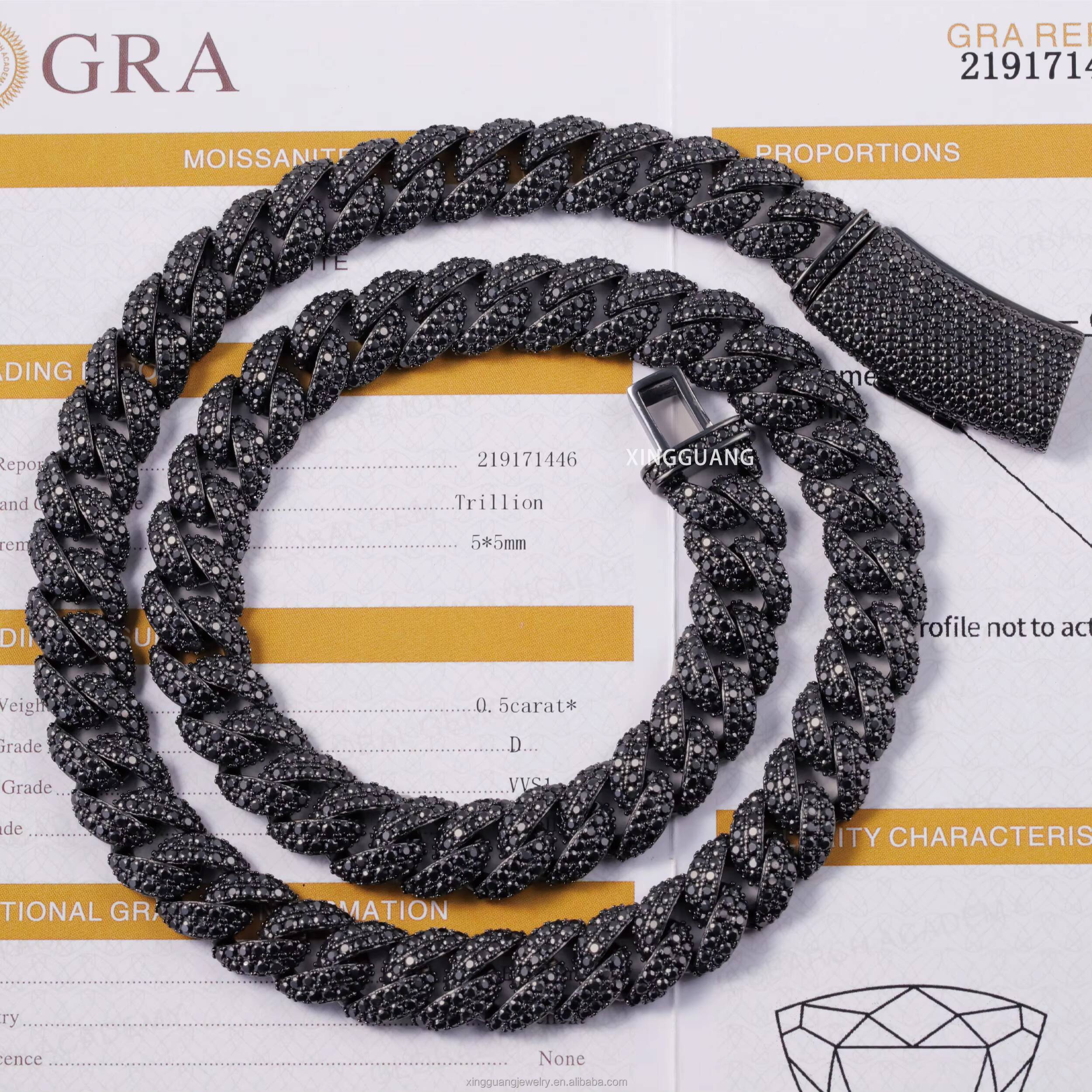 Pass Diamond Tester 13mm Black Gold Plated Hip Hop Cuban Lidynamic Chains 925 Silver Full Iced Out Black Moissanite Chains Necklace