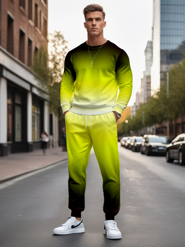 Men's Ankle-Length Knitted Cotton Blend Long Sleeve Sweatshirt Brown round Neck Casual T-Shirt Comfortable Outdoor Wear - YLWY00140