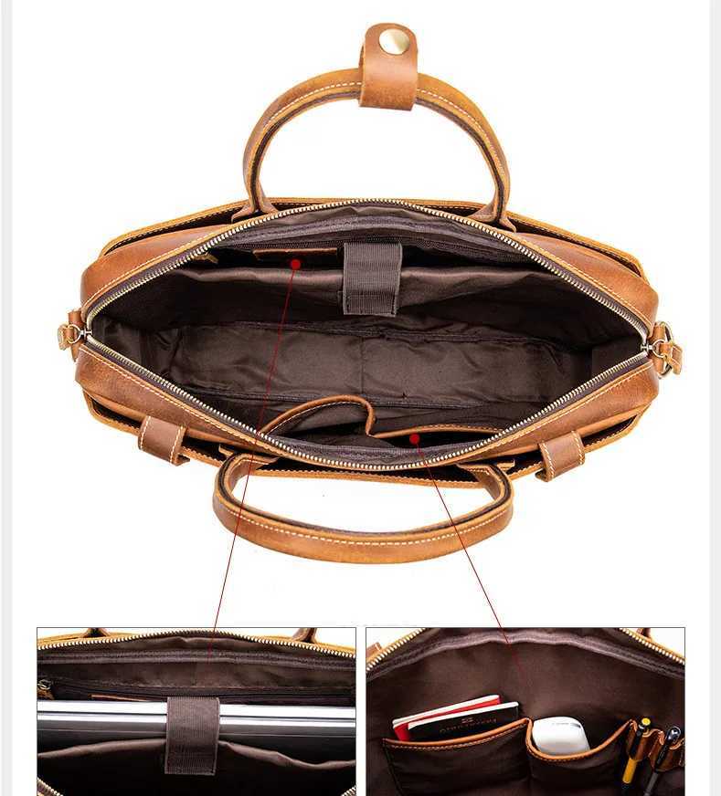 2025 New Genuine Leather Men Briefcase Crossbody Handbags RealLeather Retro Shoulder Messenger Bag Large Capacity Laptop Bag W251022