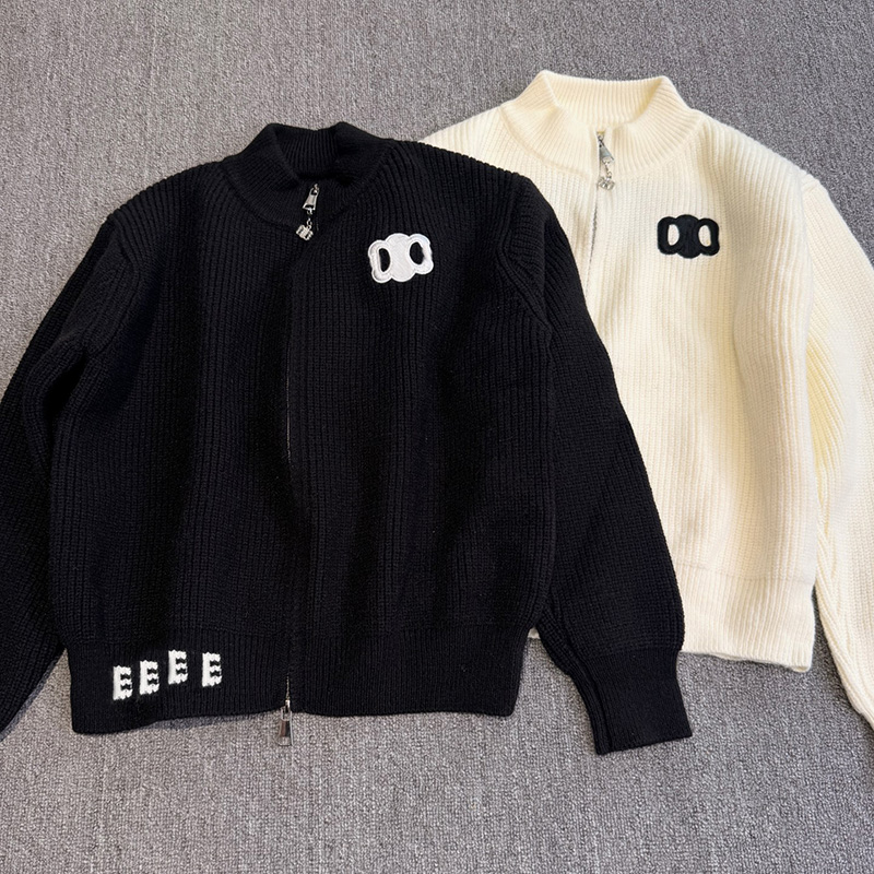 Luxury Women Zip Up Cardigan Crew Neck Embroidery Classic Knitted Jackets Autumn Winter Versatile Casual Style Sweater Coats