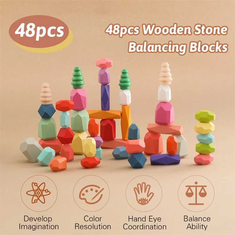 Baby MontessoriCreative Loose Parts Toys Wooden Rainbow Blocks Constructor Set Toys for Children Nordic Sensory Toy Baby Gifts J251022
