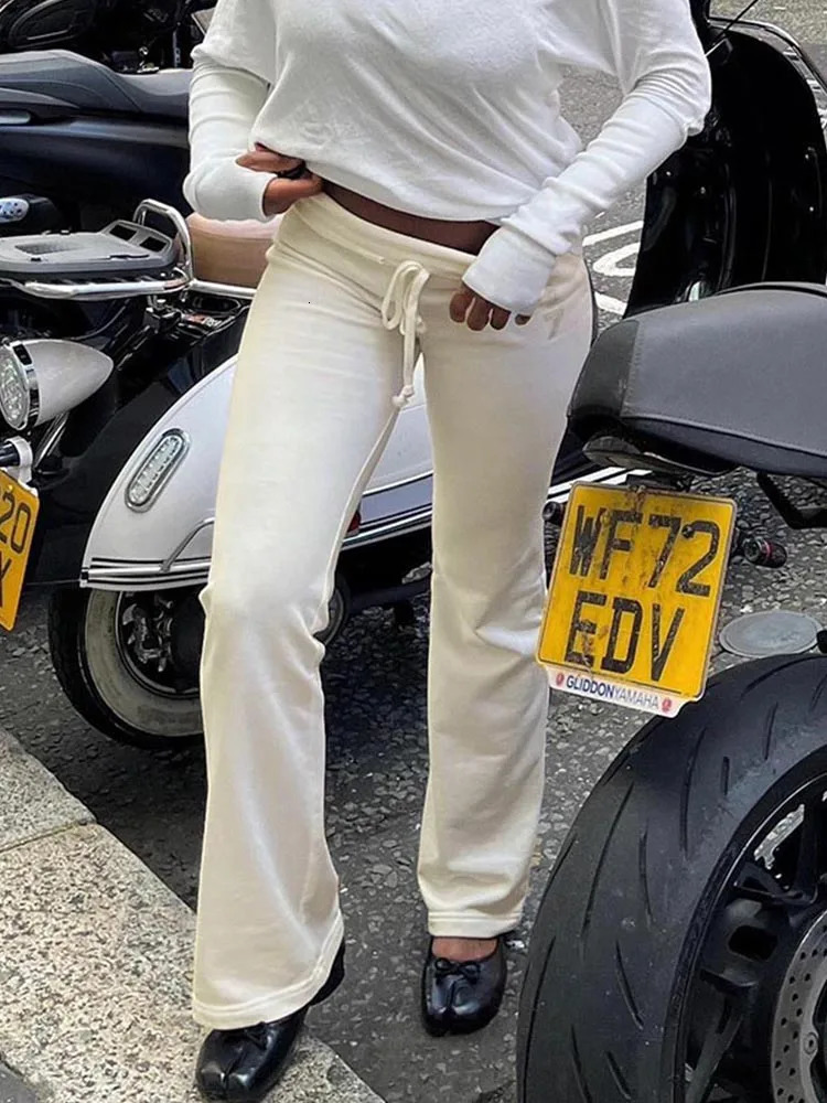 Casual Solid Basic Pants Y2K Chic Floor Length Bottoms Vintage Aesthetic Mid Waist Drawstring Straight Trousers 251022