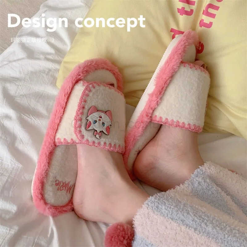 Disney Disneys AristoCats Warm Slippers Kawaii Cartoon Anime Embroidery Accessories Cotton Slippers AutumnWinter Womens Gift H251022