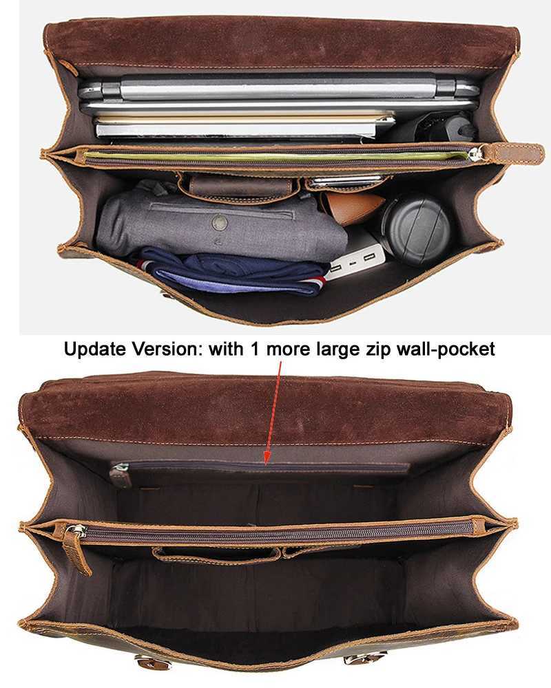 Vintage Crazy Horse Genuine Leather Men Briefcase Large Business Bag Tote Office Bag 156Laptop Case attache Male Shoulder Bag W251022