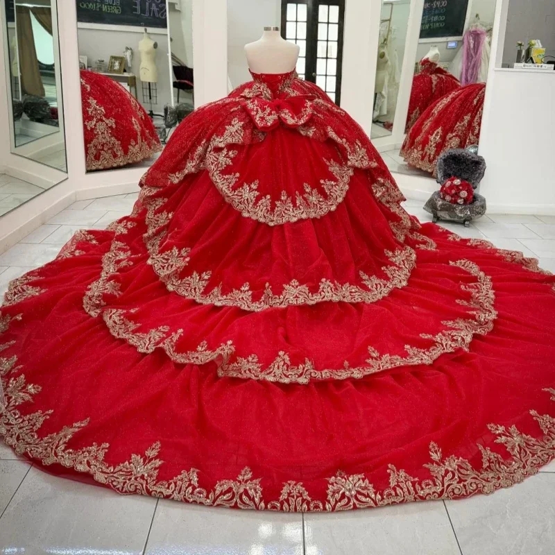 Red Glamorous Ball Gown Sweet 16 Year Old Quinceanera Dresses Brithday Prom Party Dress Vestidos De Gala Vestidos De 15 Anos