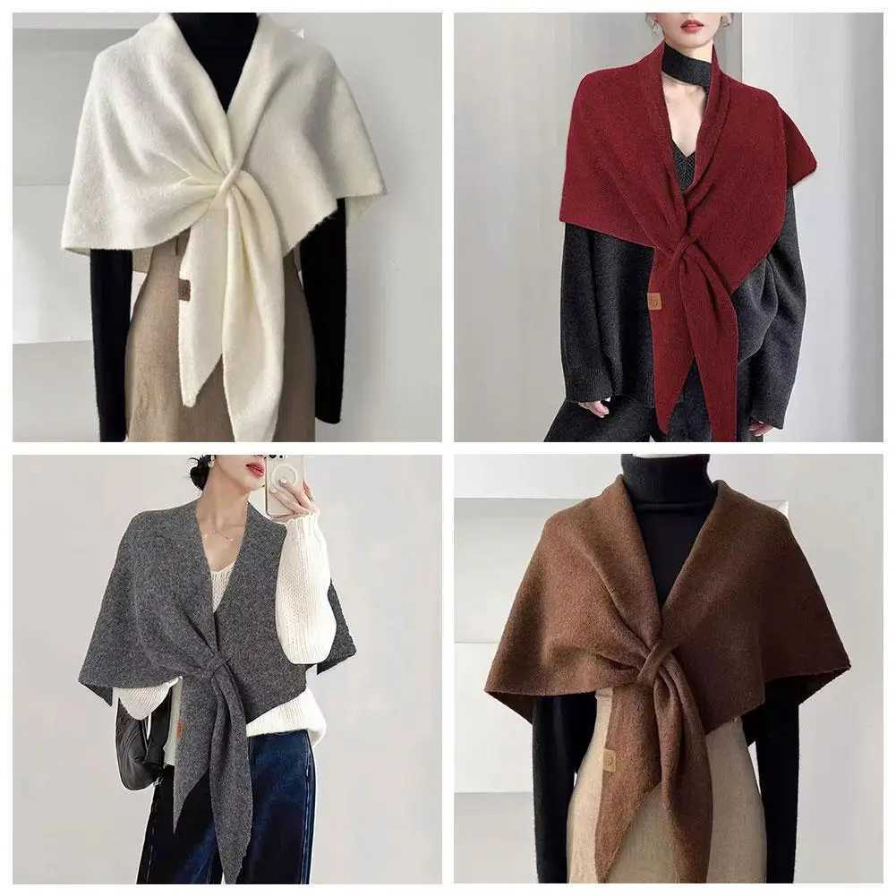 Autumn Winter Korean Version New WomenS Neck Wrap Wool Blended Simple Style Scarf Pure Color Triangular Shawl Female Thickened J251118