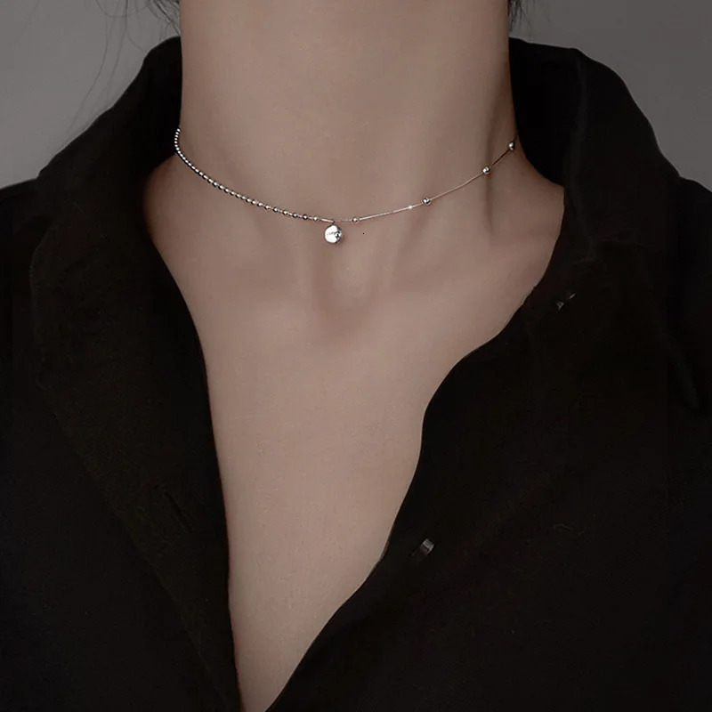 925 Sterling Silver Lucky Pendant Choker Necklaces For Women Aesthetic Elegant Jewelry Charms Accessories Money Jewellery 251010