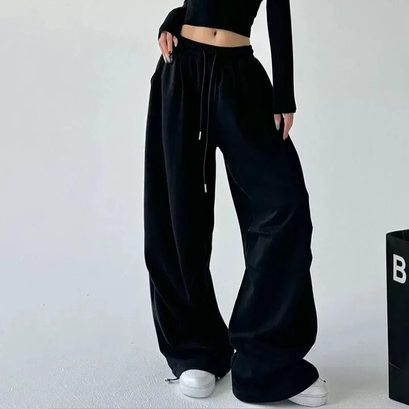 2025 Harajuku Wide Leg Sweatpants Women Streetwear Baggy Oversize Gray Sports Pants Woman Drawstring Casual Joggers Trousers251029