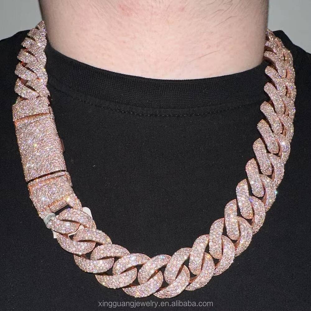 Heavy Silver Big Size Necklace VVS Moissanite Diamond Iced Out Cuban Lidynamic Chain Cuban Chain for Hiphop Jewelry