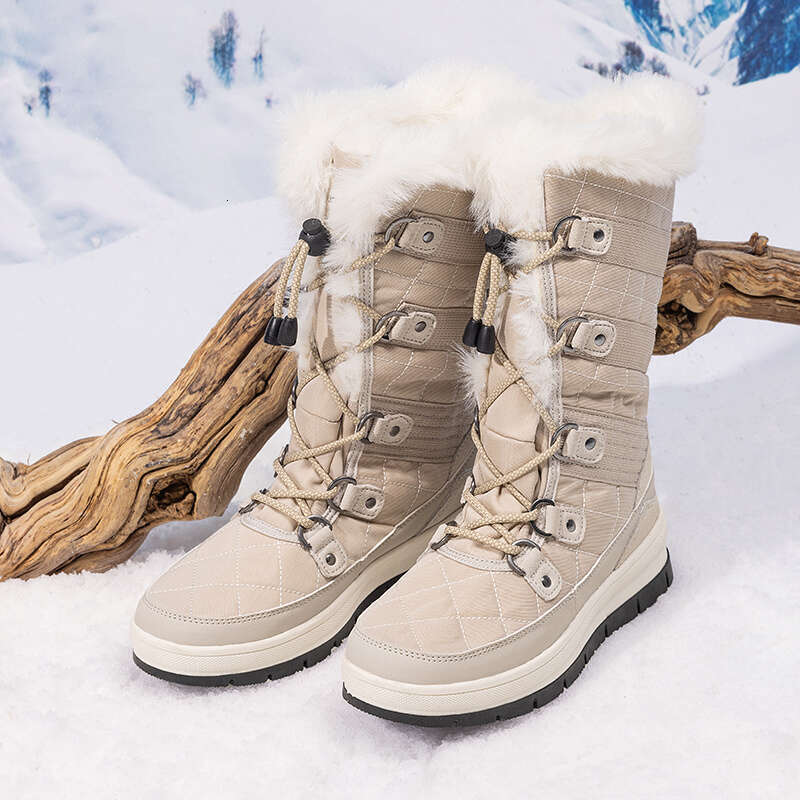 Women's Waterproof Winter Snow Boots, Warm Comfortable Faux Fur Insulated Non-Slip Outdoor Lace-Up Mid Calf Fashion Round Toe Booties