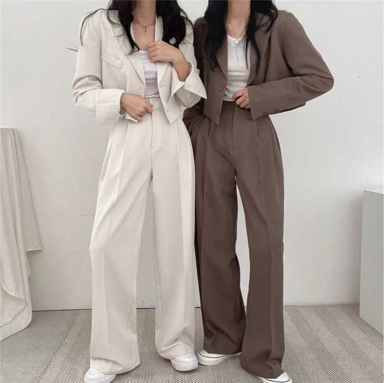 Suit Coat 2 Piece Set Women Blazer Jacket Straight Pants Ensemble Single Breasted Turn Down Collar Trousers Office Lady OutfitsT251022