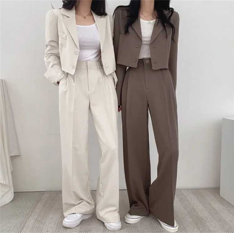 Suit Coat 2 Piece Set Women Blazer Jacket Straight Pants Ensemble Single Breasted Turn Down Collar Trousers Office Lady OutfitsT251022