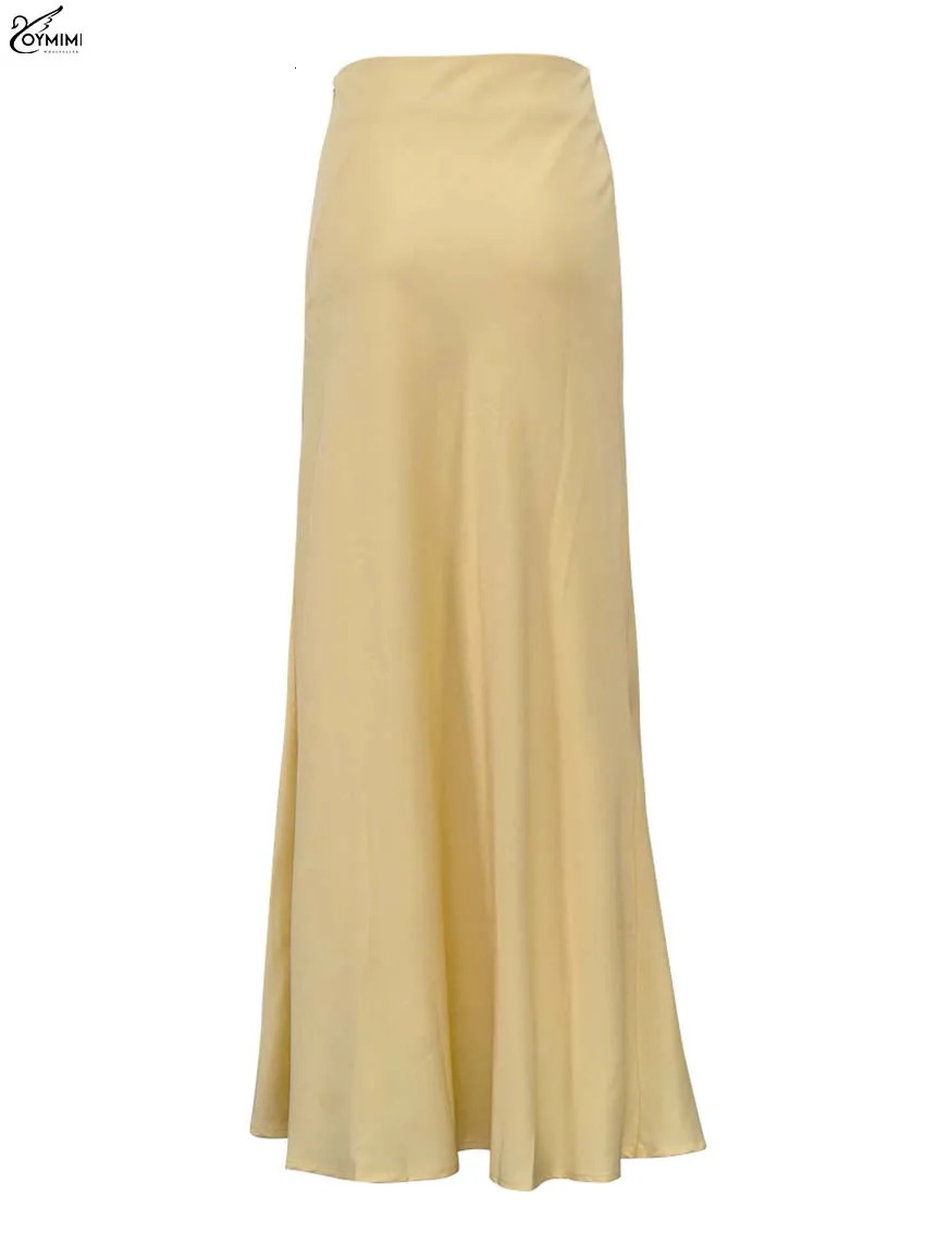 Oymimi Elegant Yellow Simple Womens Skirt Fashion High Waisted Straight Skirts Casual Solid FloorLength Skirts Streetwear 251022