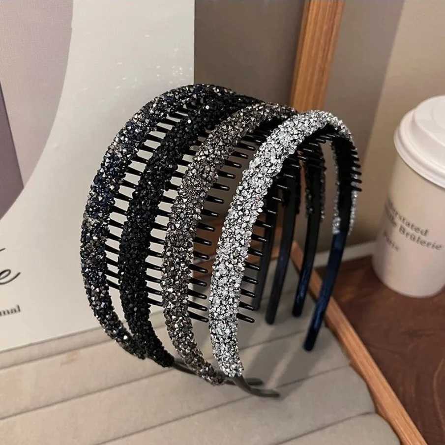 Nonslip Rhinestone Hair Hoops Bands Women Toothed Elastic Headbands For Women Shiny Luxury Hair Hoops Bezel Accessories V251022