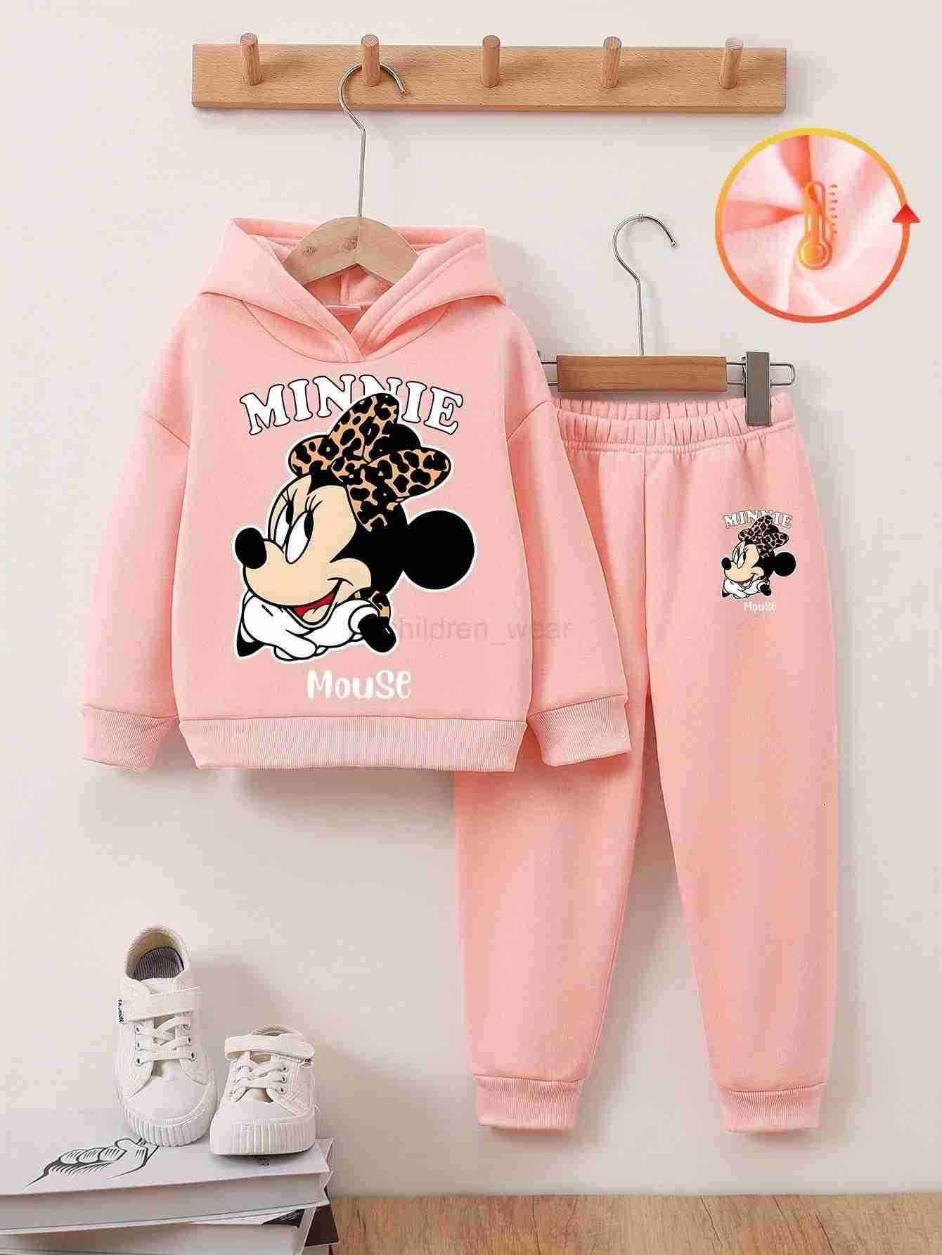 Disney girls twopiece longsleeved pants suit with cute Mickey print new autumn and winter hooded fleece sweatshirt regular H251022