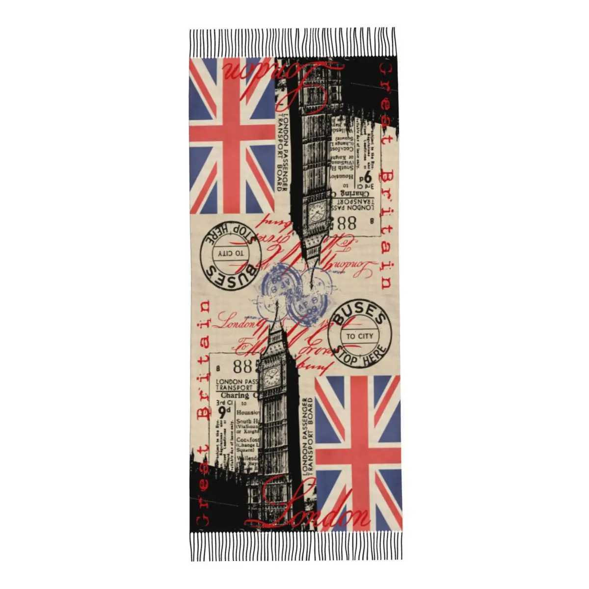 Custom Retro Vintage London Tassel Scarf Women Winter Fall Warm Shawls Wraps Female UK British Flag Scarves J251118