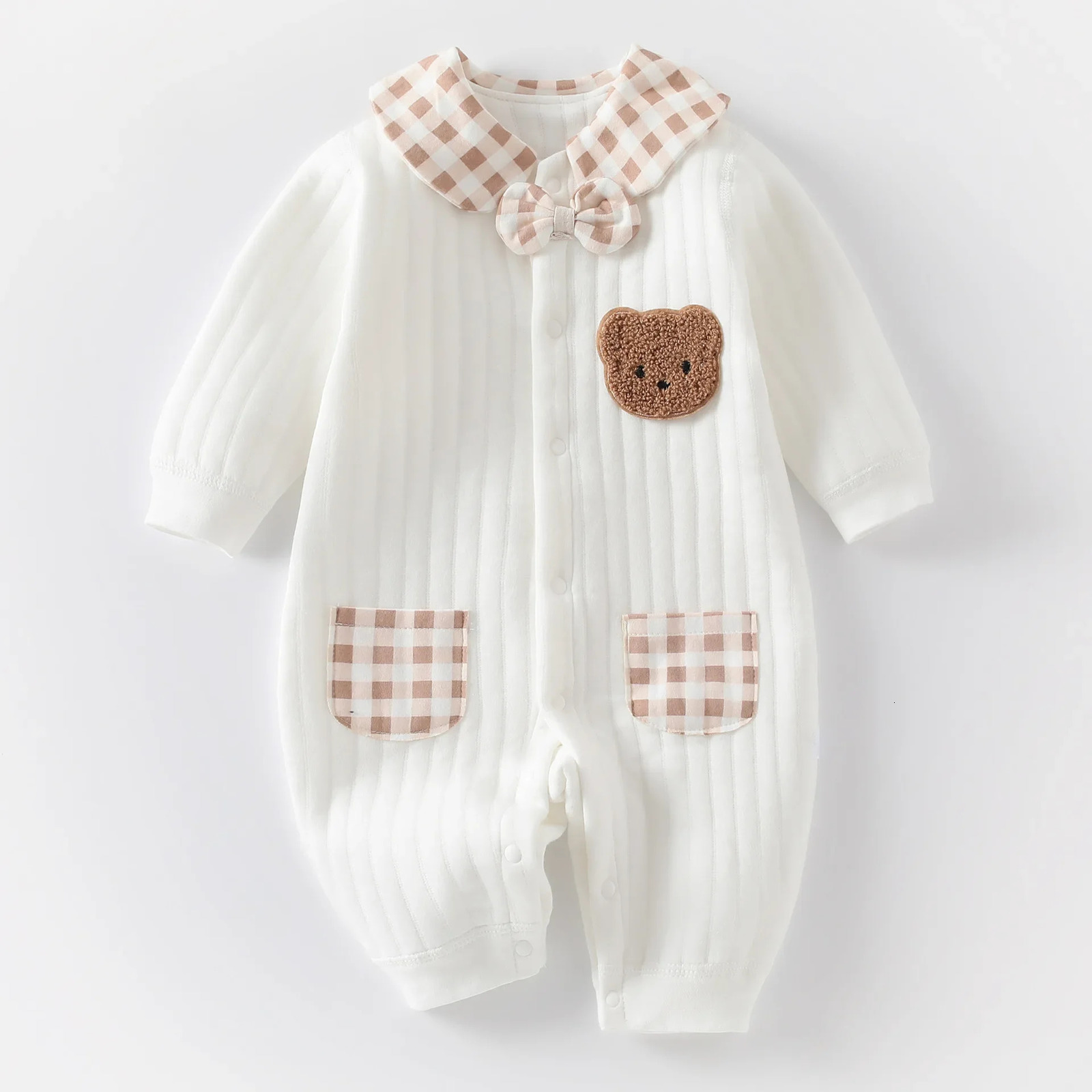 born Baby Jumpsuit Clothes Winter Thickened Romper Boys Girls Cute Embroidery Bear Bodysuit Autumn Clothing 0136M 251022