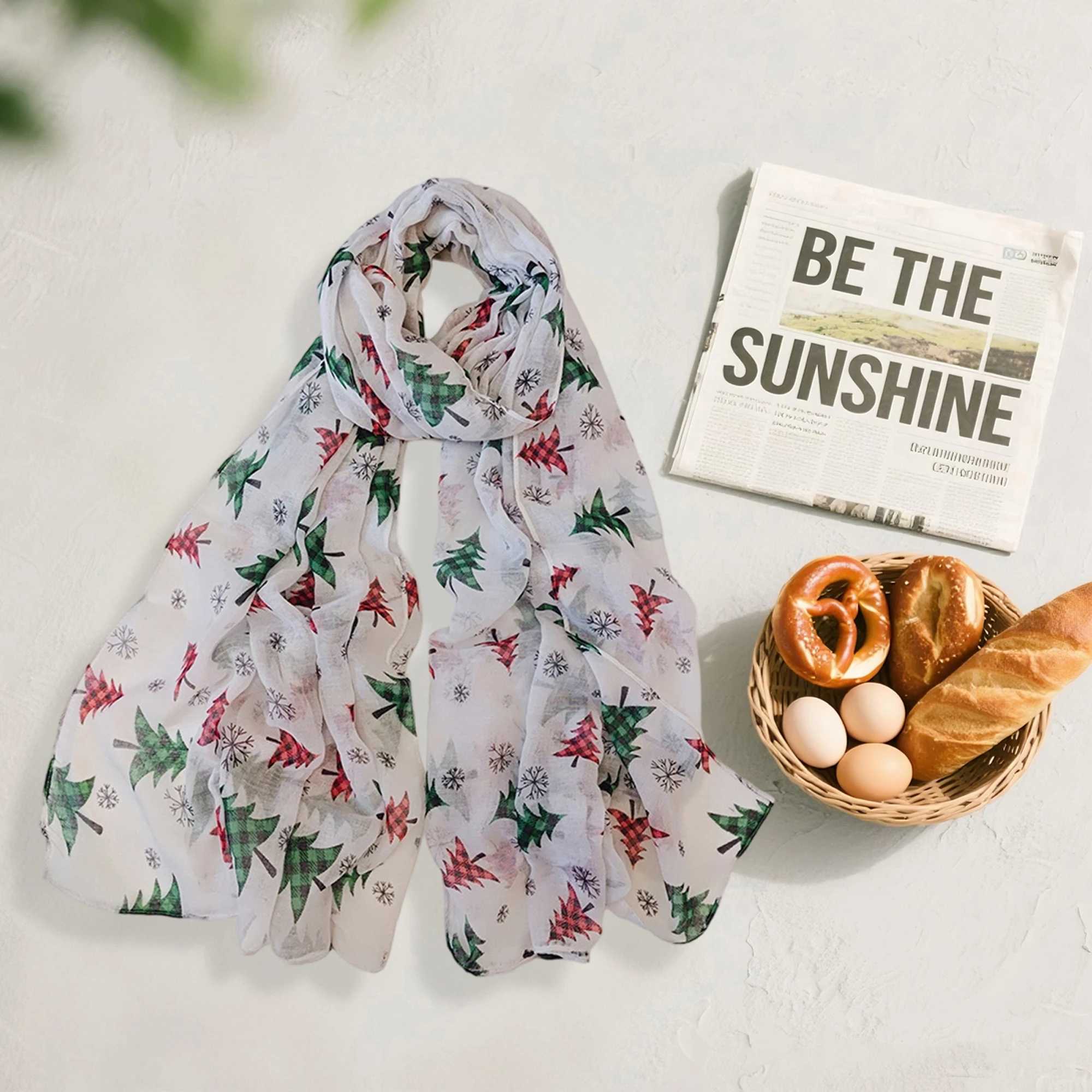 Christmas Scarf for Women Lightweight Soft Reindeer Snowflake Print Shawl Wrap Scarf with Tassel Trim and Fringe J251022