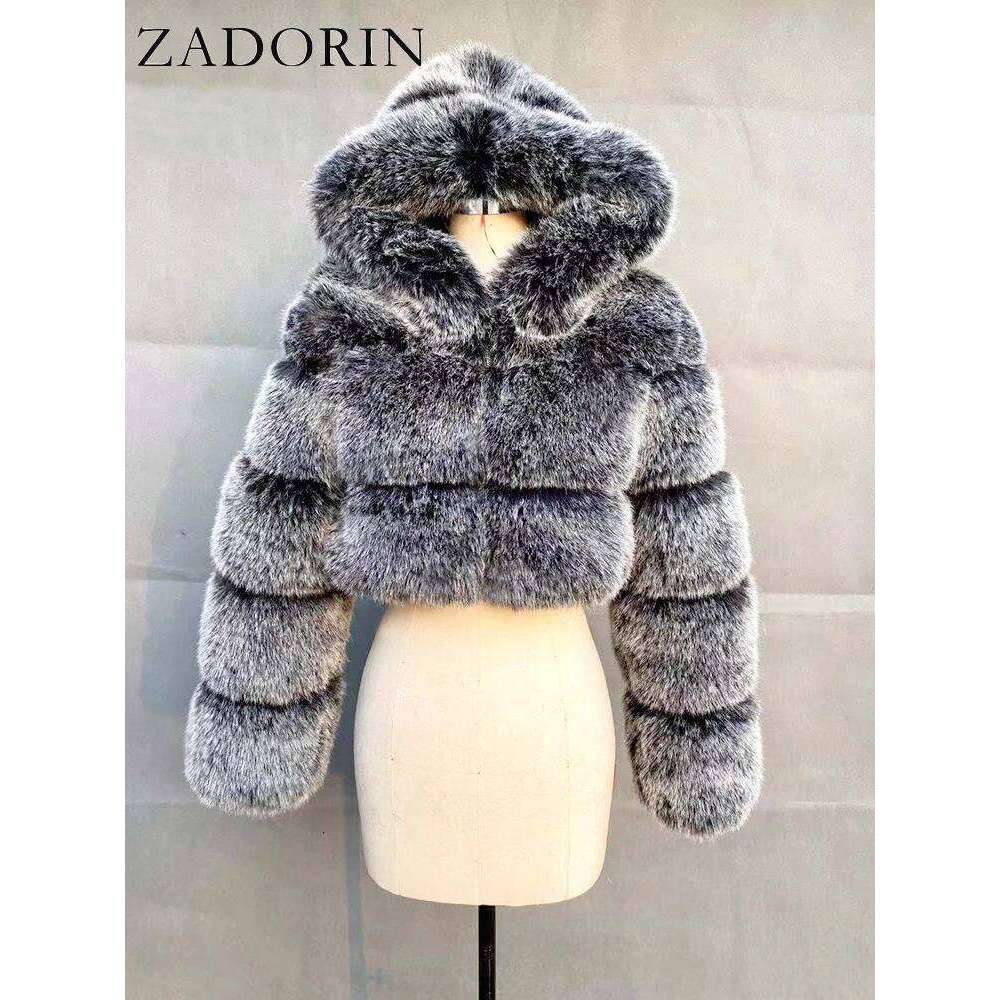 ZADORIN High Quality Hooded Short Coat Woman Clothing Winter Furry Faux Jacket New in Coats & Jackets Fur Top Sexy