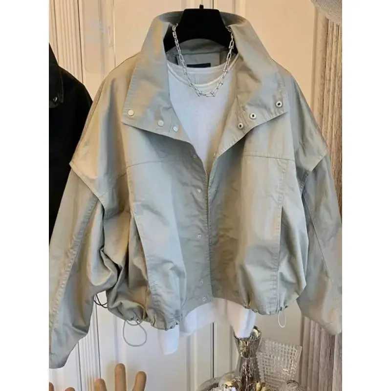 New 2025 Womens Short Jacket Windbreaker Loose Small Size Popular Female Outerwear Full Sleeve Square Collar Chinese Origin Y251105