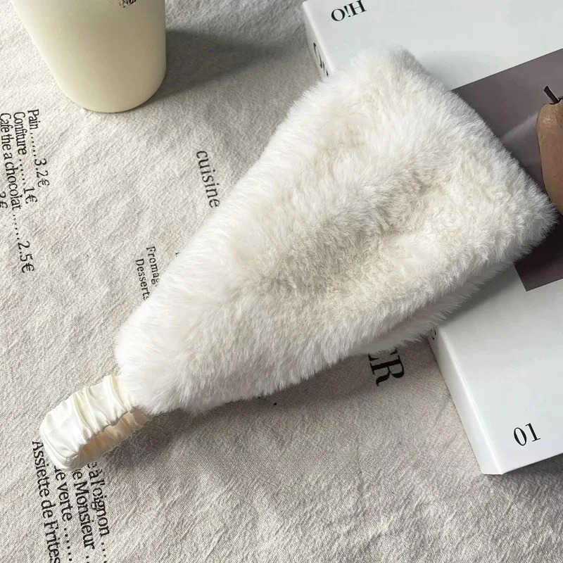 Winter Wide Headband Rabbit Fur Hairband Elastic Windproof Warm Ear Protection Women Hair Accessory for Cold Weather Styling M251022