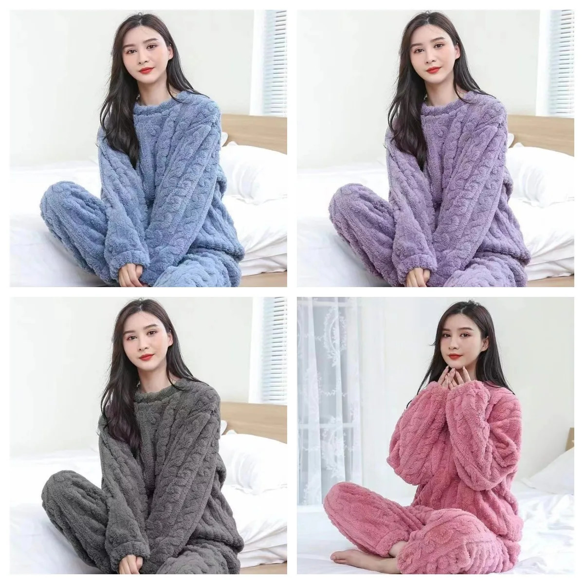1Set Autumn Winter Women Solid Warm Set Thicken Velvet Set Pullover Pant Female Casual Pajama Set Comfort Girl Warm Home Clothes 251022