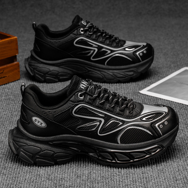 Men's shoes autumn and winter trendy brands versatile casual sneakers teenagers running thick-soled shock-absorbing height-boosting white daddy s