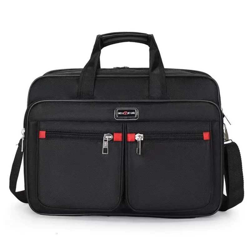 Multifunctional Black Business Briefcase with Red Accents Large Capacity Laptop Bag for Mens Office and Travel Use W251022