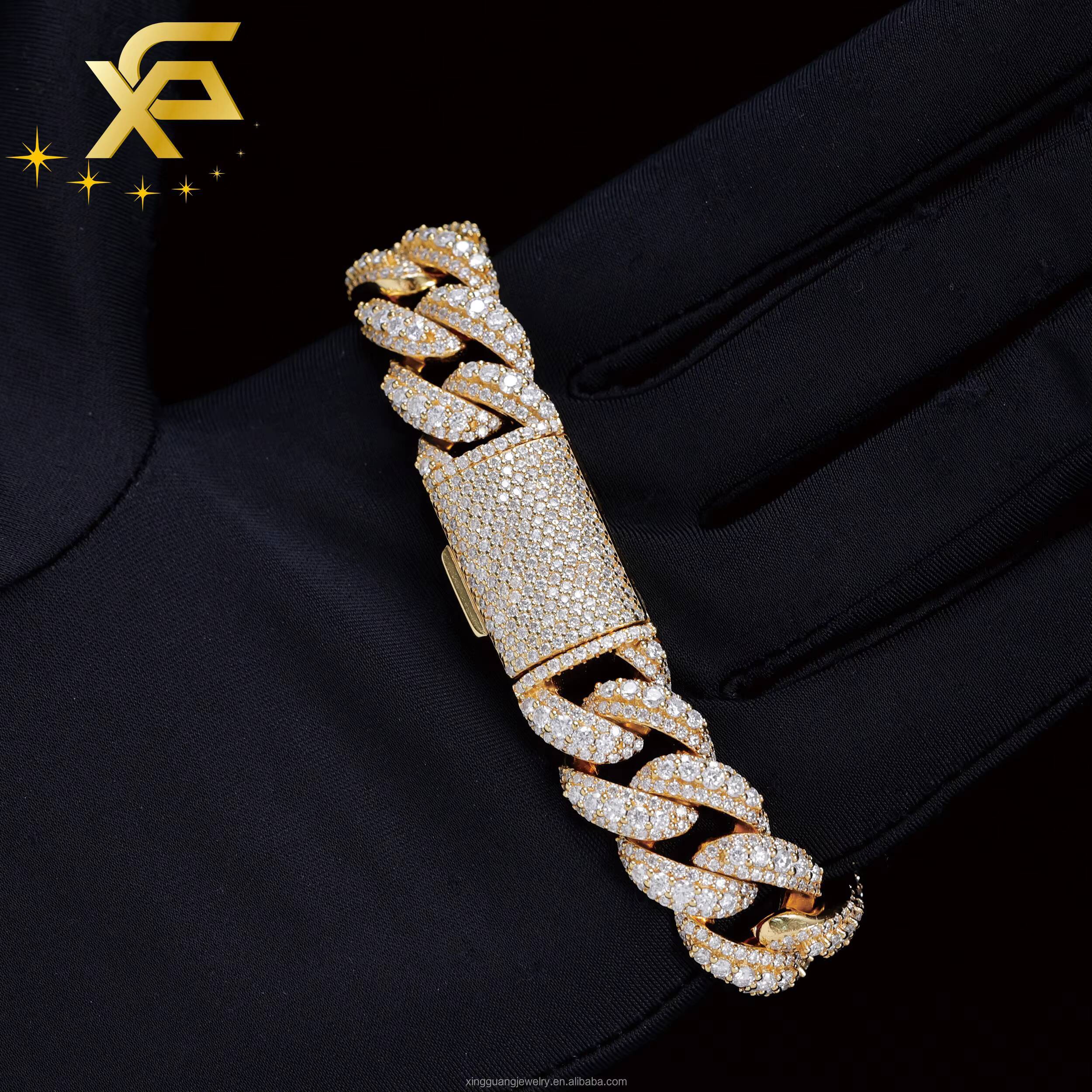 18K Gold Plated Pass Diamond Tester Bracelet Iced Out VVS Raised Moissanite 925 Silver Cuban Lidynamics Chain Bracelet Jewelry