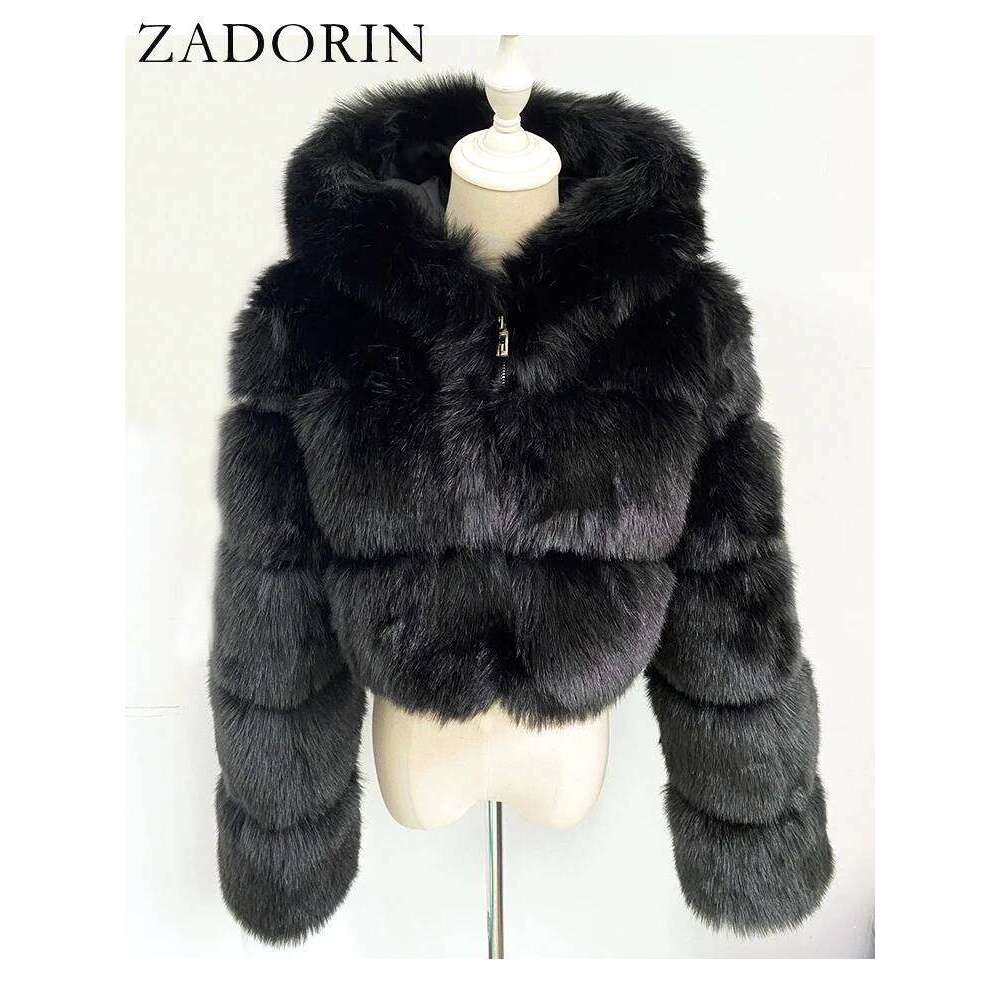 ZADORIN High Quality Hooded Short Coat Woman Clothing Winter Furry Faux Jacket New in Coats & Jackets Fur Top Sexy