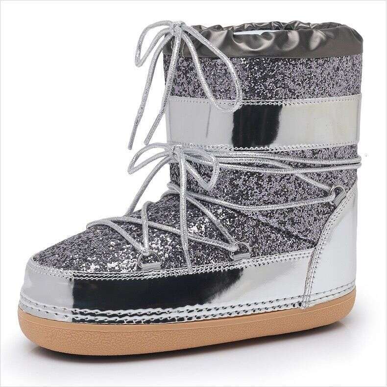Cotton Shoes Mid-Calf 2025 Winter Space Thick Sole Sequin Snow Ski Boots With Straps