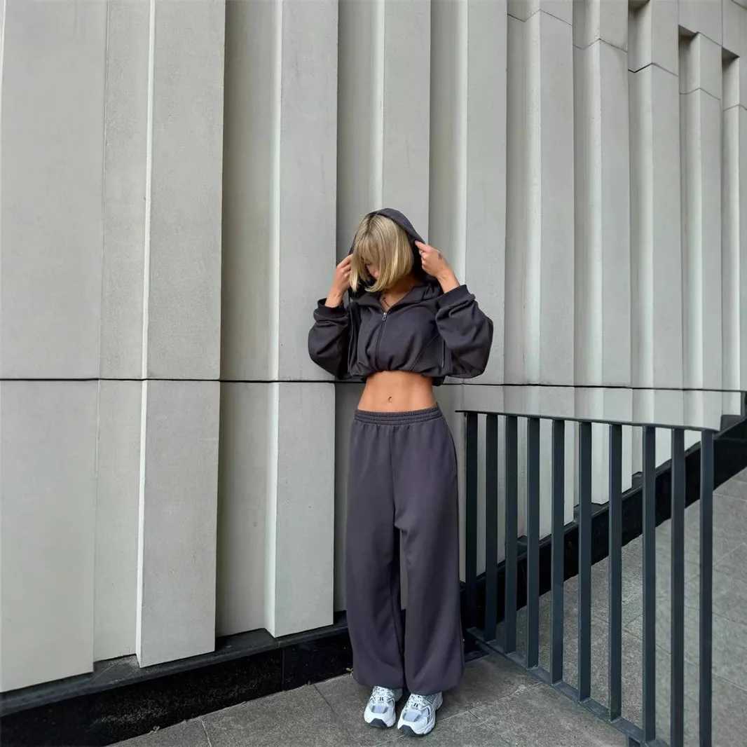 Pant Set Women Hoodies Two Piece Sets Hooded Matching Sets Zipper Tops Wide Leg Long Pants Tracksuit Work Y2k Jogger SweatshirtT251022
