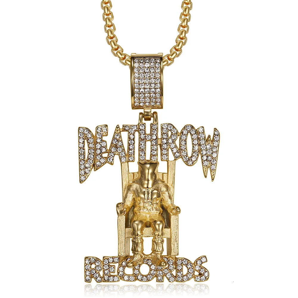 Nightclub Rhinestone Records Prisoner Pendant Hip Hop Death Row Chain Stainless Steel Men Necklace Wholesale Jewelry 251017
