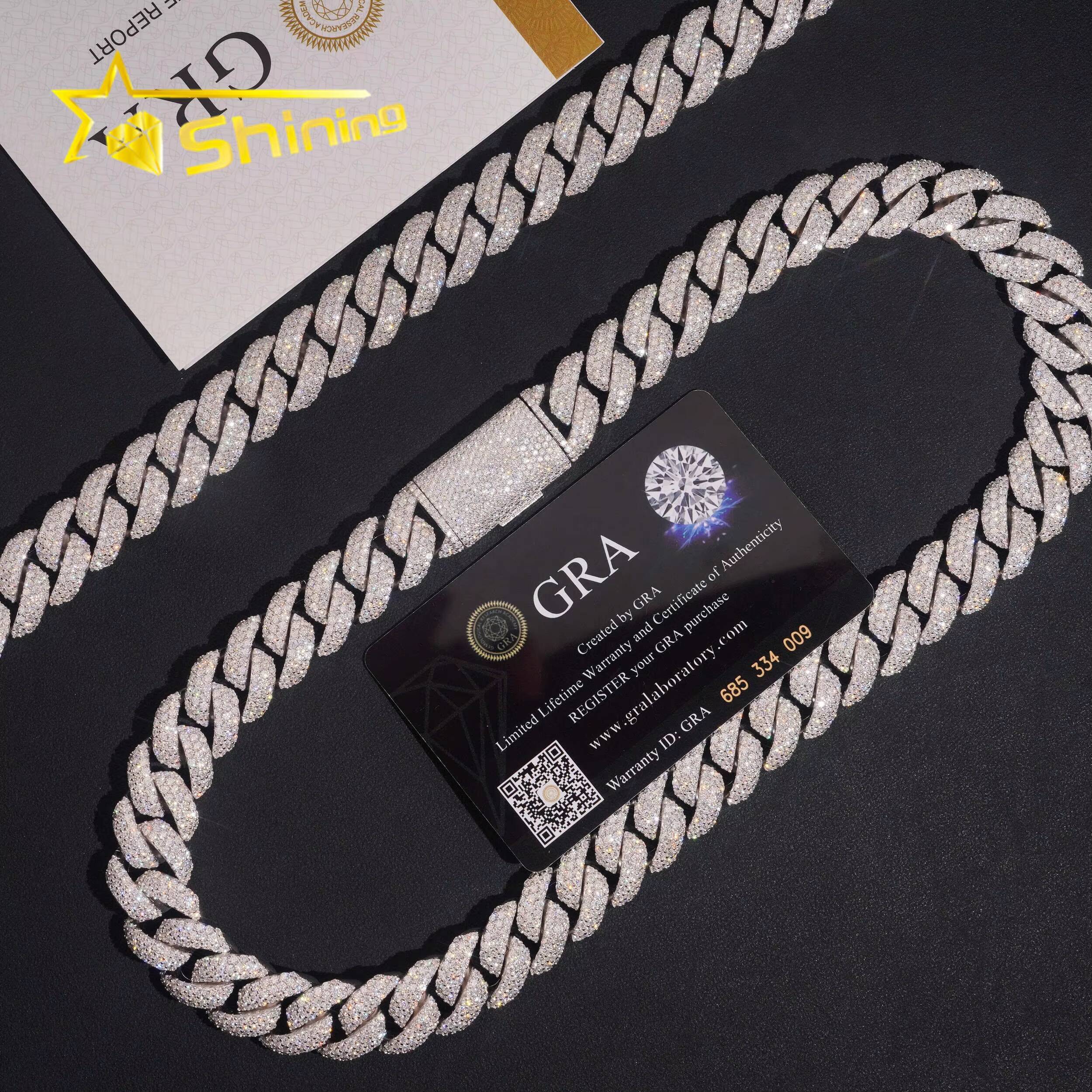 GRA Certificate Hip Hop Style High Quality Iced Out Mens 16mm Moissanite Diamond 925 Silver Cuban Lidynamic Chain