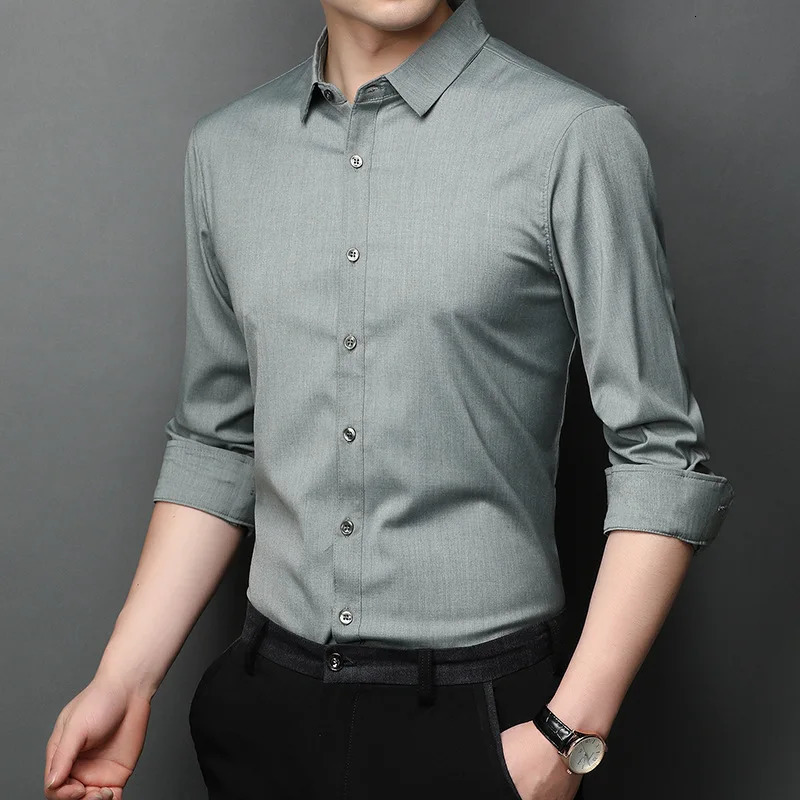 Solid Color Spring and Autumn Longsleeved Men Shirt Mens Business Casual Lapel Shirt Soft Top Thin Clothing Men 251020